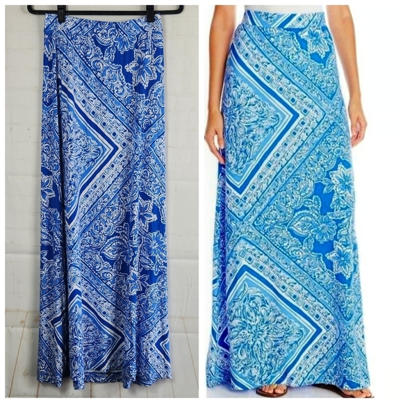 Lilly Pulitzer Nola A-Line Resortwear Maxi Skirt Blue Crush Open Water Print S - Picture 1 of 7